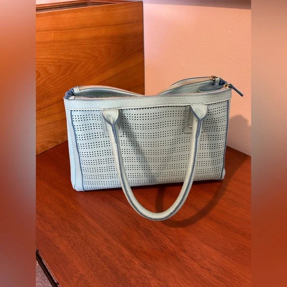 Robin’s Egg Blue Clarks Bag with Cutouts and Zipper Pockets - Picture 3 of 12